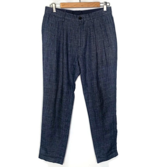 Scotch & Soda Men’s Linen Houndstooth Plaid Pleated Cuffed Ankle Trousers 29